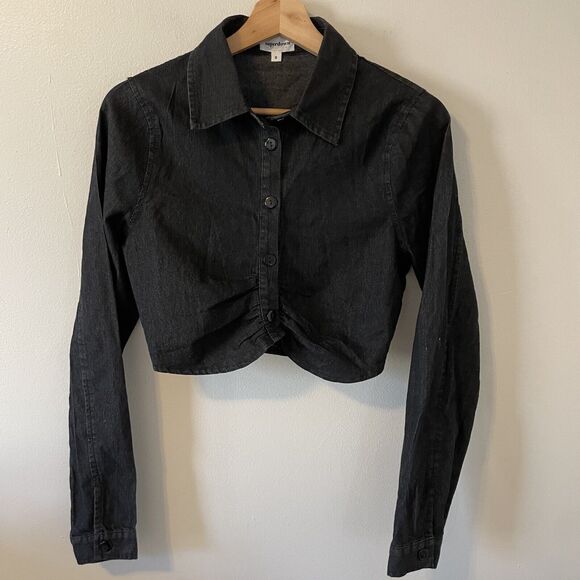 Revolve Superdown Dream Button Up Top Dark Denim Sz S - Picture 9 of 14